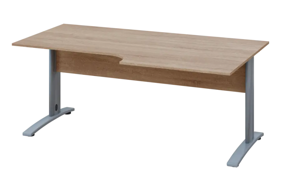 ERK 18 - 188 stůl kancelářský, rohový, pravý, kovová podnož stříbrná, deska 18 mm, široký 1800 mm, dub bardolino